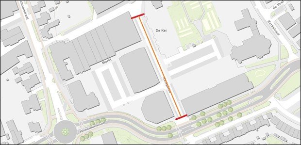afbeelding van een plattegrond met de afgesloten straat