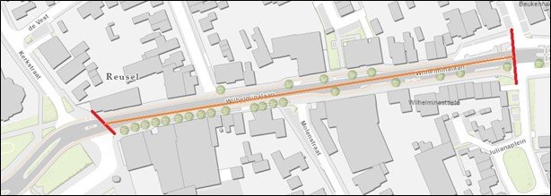 afbeelding van de plattegrond met de afgesloten straat