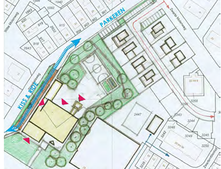 De ontwerptekening van de nieuw te bouwen school in Posterholt.