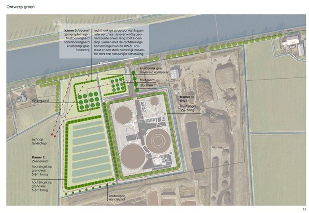 De kaart met zogenaamde kamers die we inrichten rondom de rioolwaterzuiveringsinstallatie