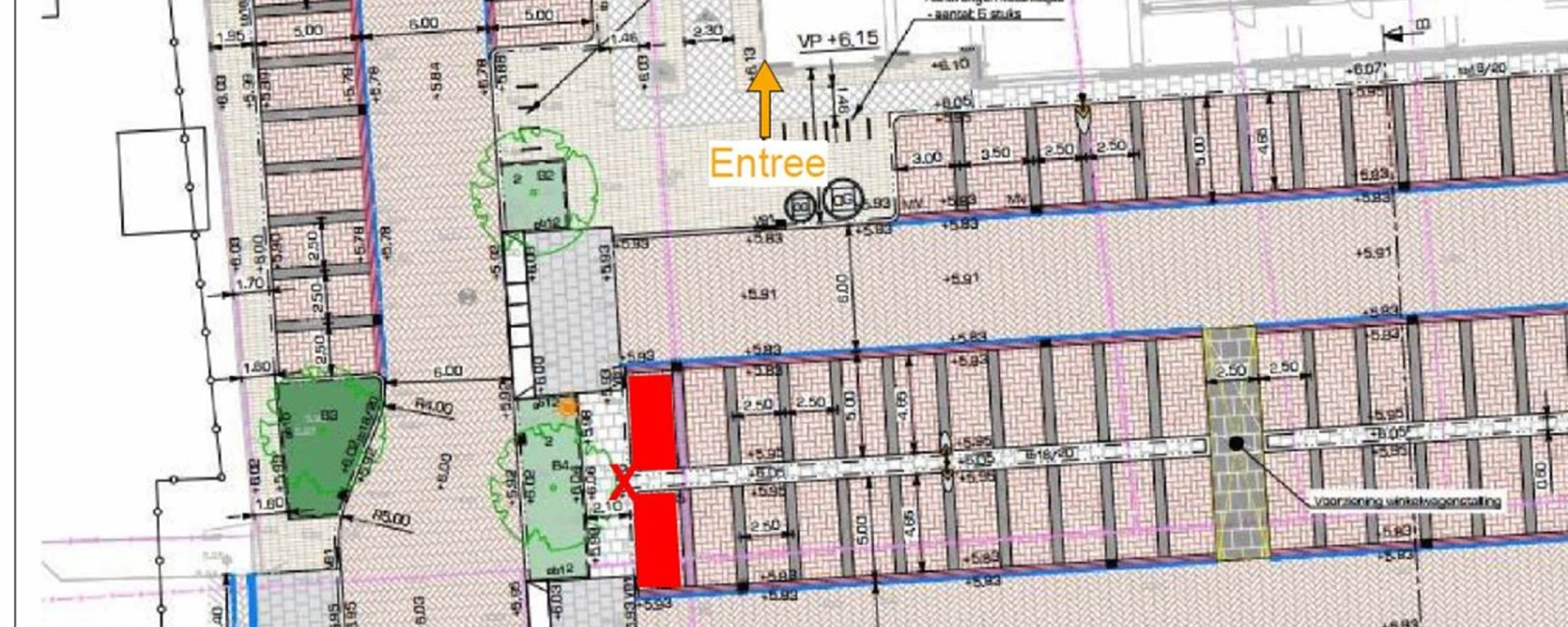 Situatietekening van de locatie van de parkeerplaatsen aan de Parklaan 24