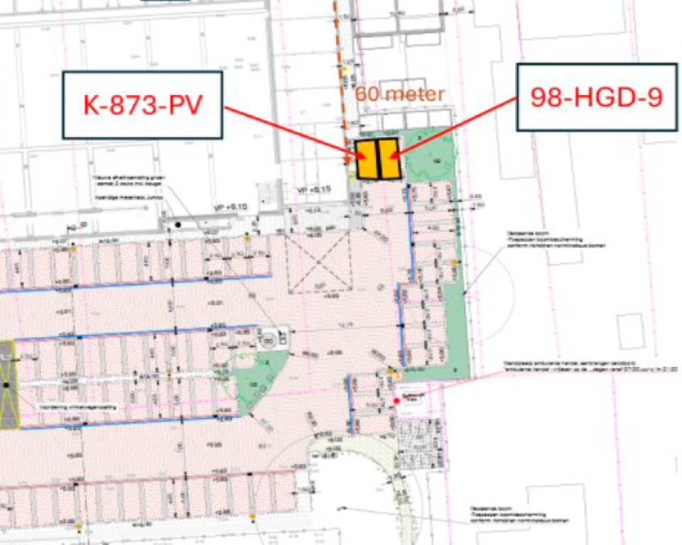 Situatieschets plaatsen borden gehandicaptenparkeerplaats