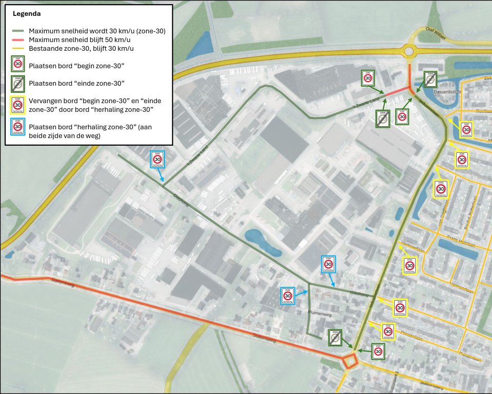 situatietekening met de exacte plaatsing van de borden genoemd in het verkeersbesluit