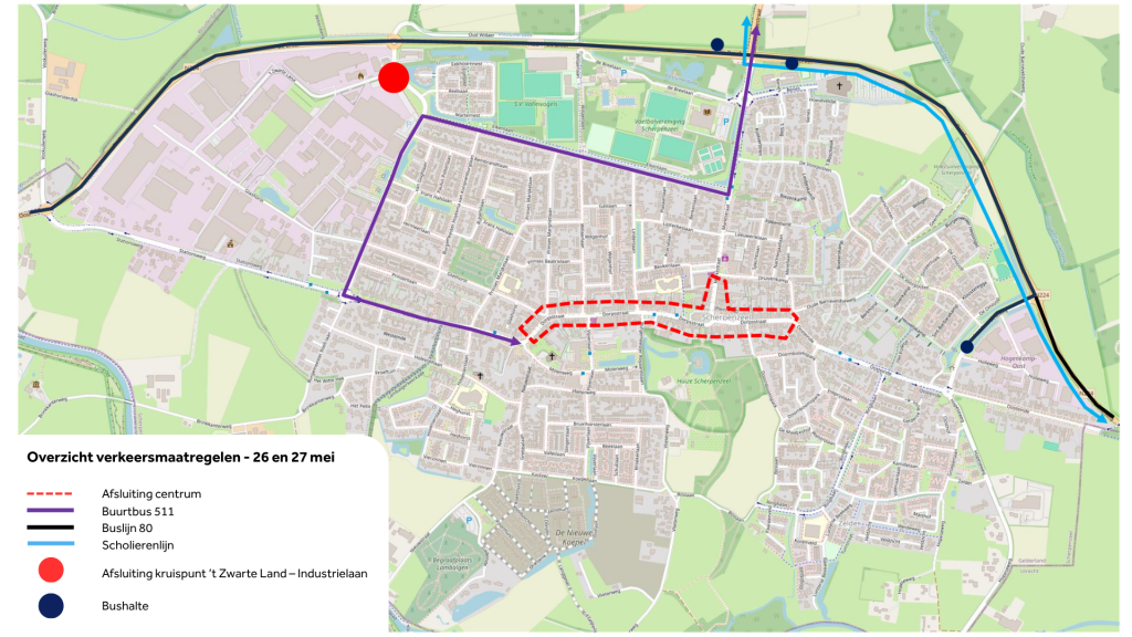 Overzicht van de verkeersmaatregelen op 26 en 27 mei. 