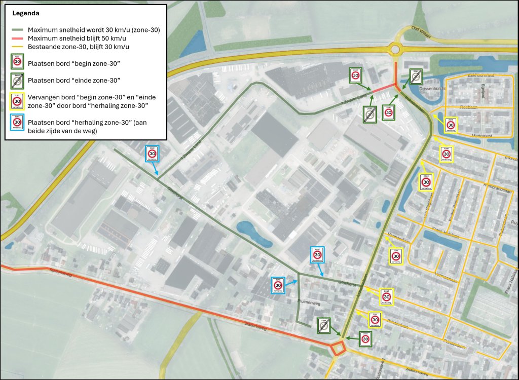 situatietekening met de exacte plaatsing van de borden genoemd in het verkeersbesluit