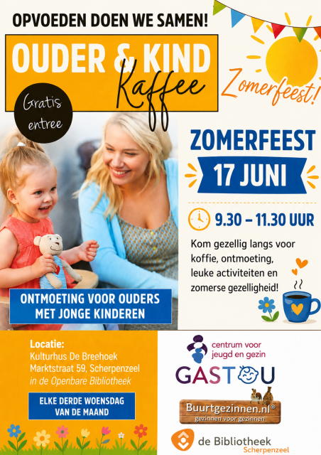 Uitnodiging voor het zomerfeest op 17 juni van Ouder & Kind kaffee