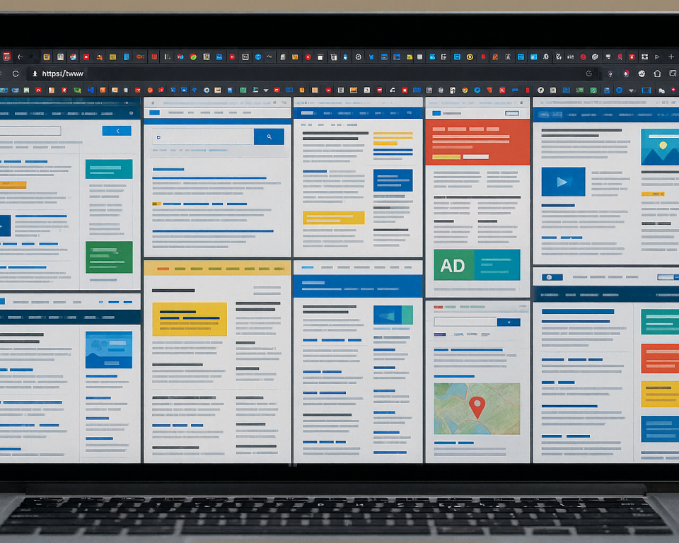 laptop screen with lots of different tabs on it representing different websites