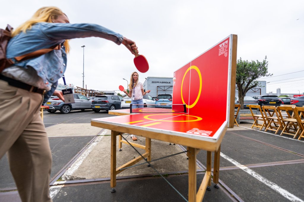 Visitors play a game during the Shift2 the Future event