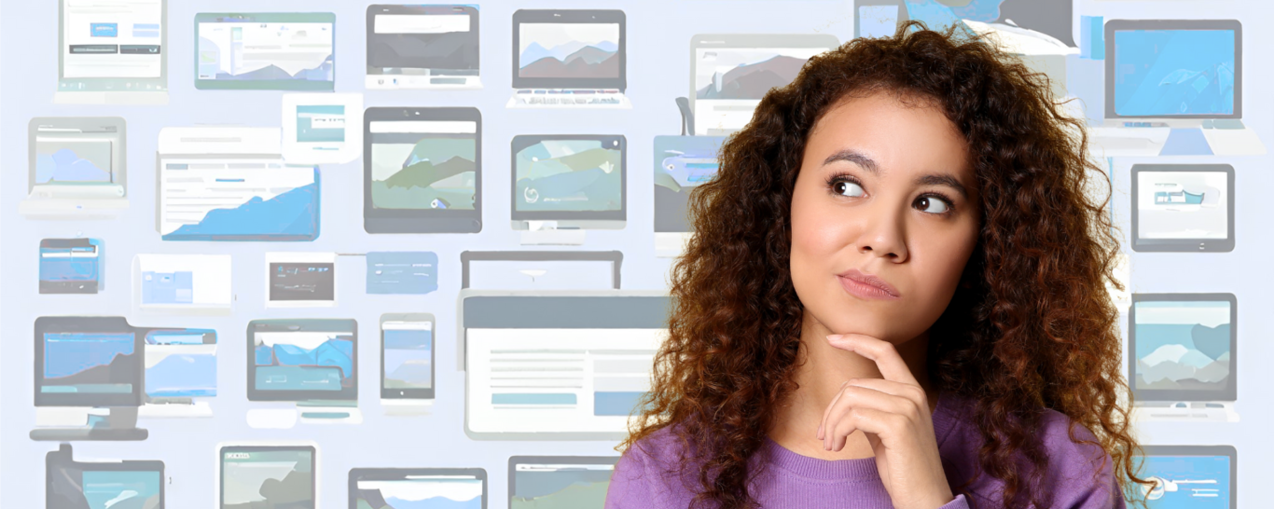 Vrouw kijkt naar scherm met websites