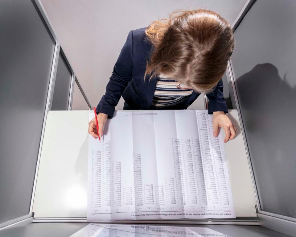 afbeelding vrouw in stemhokje tijdens verkiezingen