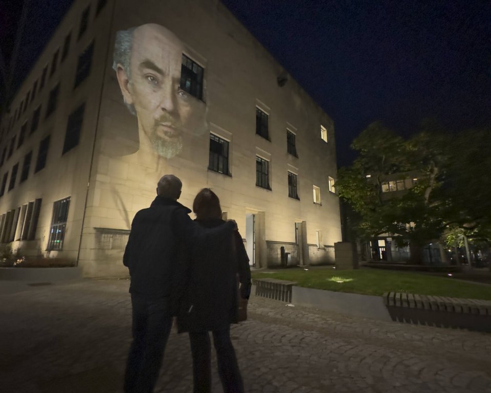 Afbeelding van mensen die naar lichtfestival kijken