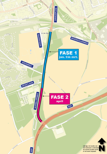 Afbeelding van plattegrond waar de werkzaamheden aan de Nijswillerweg plaatsvinden