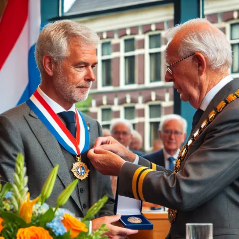 Man ontvangt een lintje buiten