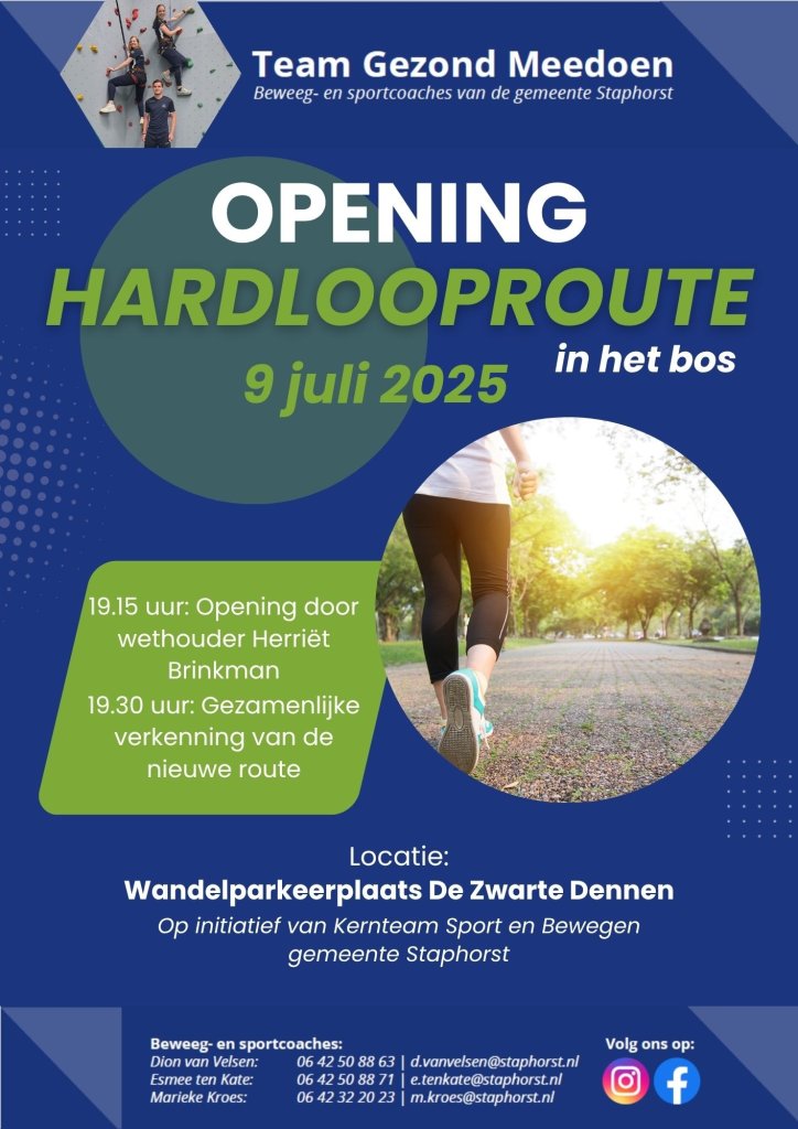 Opening Hardlooproute in het bos, 9 juni 2025. Locatie: wandelparkeerplaats De Zwarte Dennen. Op initiatief van Kernteam Sport en Bewegen gemeente Staphorst.