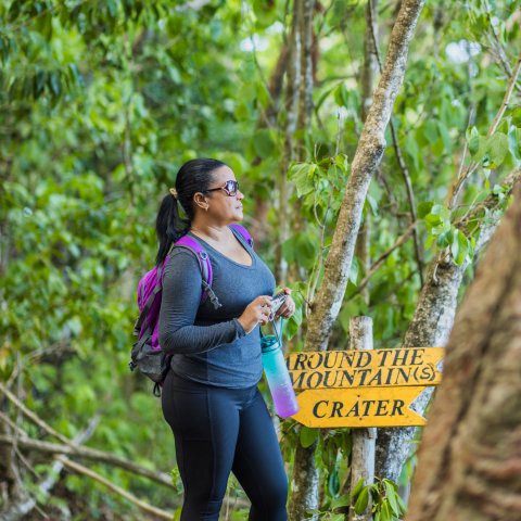 Hiker standing within the trails of the quill. 