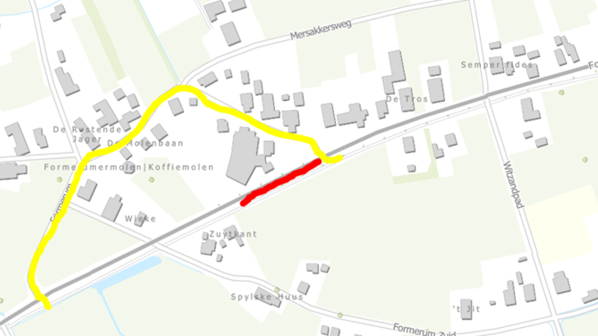 Fietspad Formerum tijdelijk afgesloten door werkzaamheden