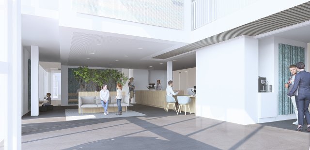 Een 3D impressie van de publiekshal van gemeente Terschelling