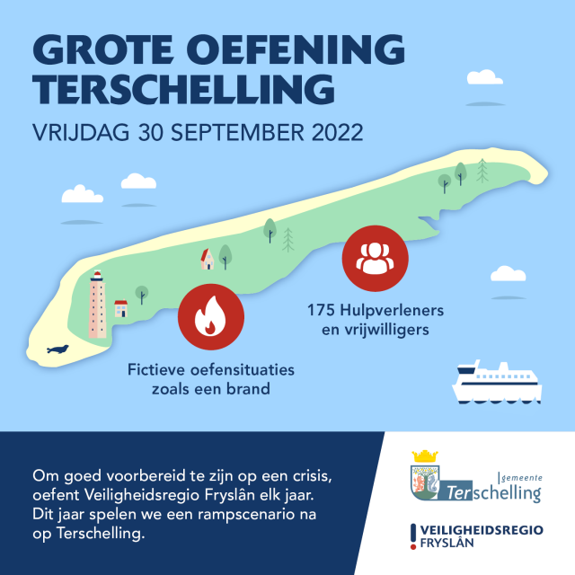 Kaart Terschelling met oefening vermeld