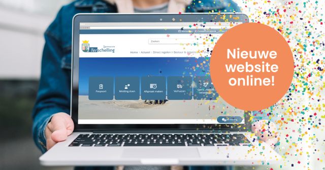 Laptop met confetti voor lancering nieuwe website