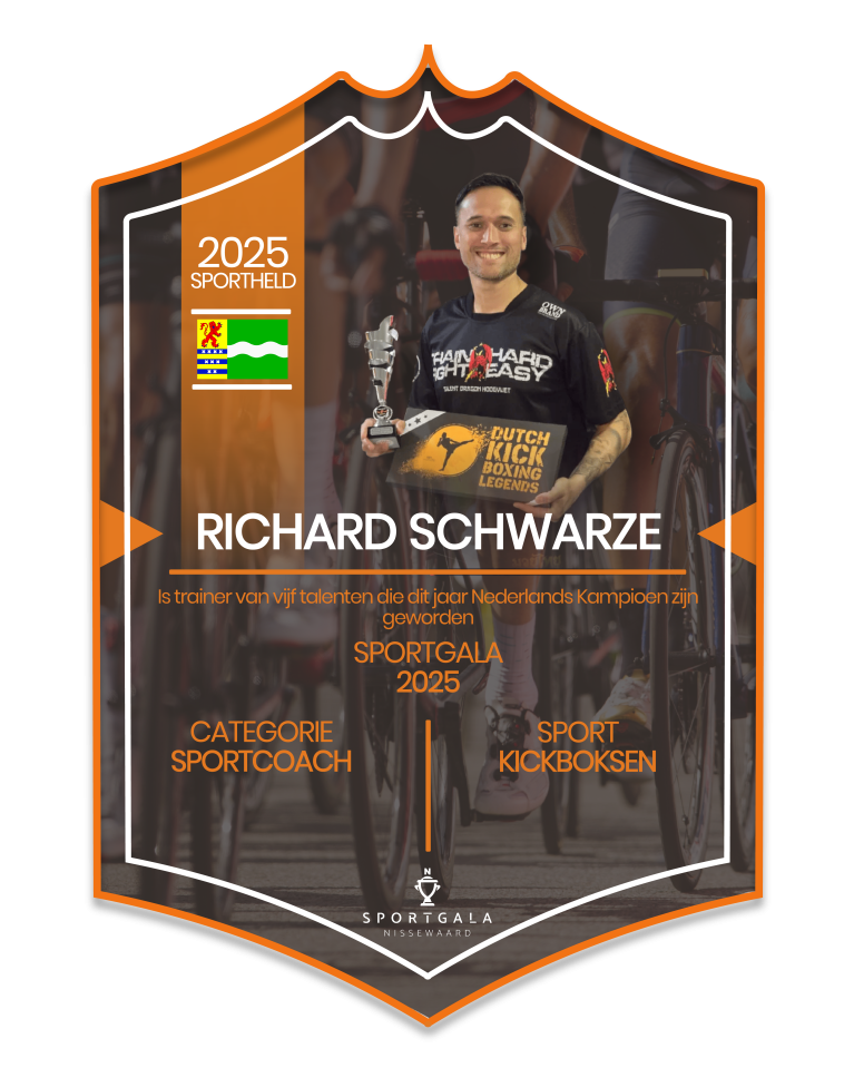 Sportkaart van Richard Schwarze. Hij is genomineerd voor zijn rol als kickbokscoach.
