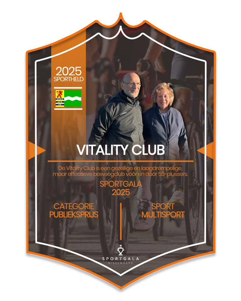 Sportkaart van Vitality Club. Zij zijn genomineerd voor hun bijdrage aan het sportklimaat.