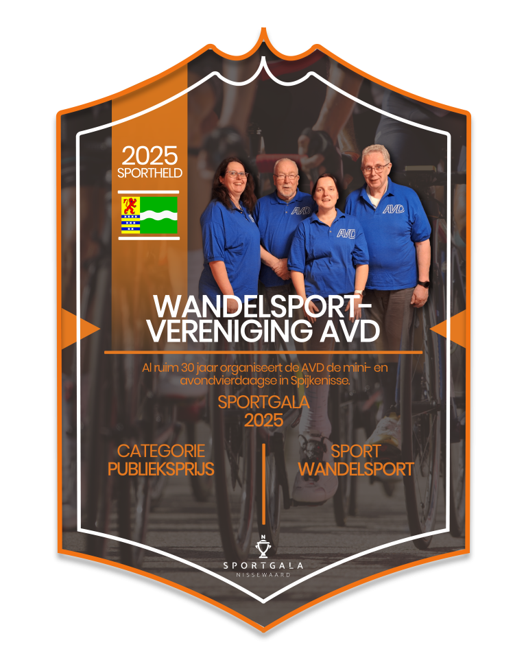 Sportkaart van Wandelsportvereniging AVD. Zij zijn genomineerd voor hun bijdrage aan het sportklimaat.