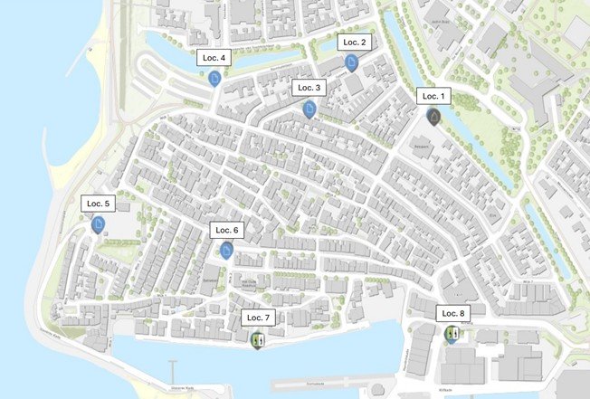 Afbeelding 1. Kaart met voorgenomen containerlocaties oude dorp