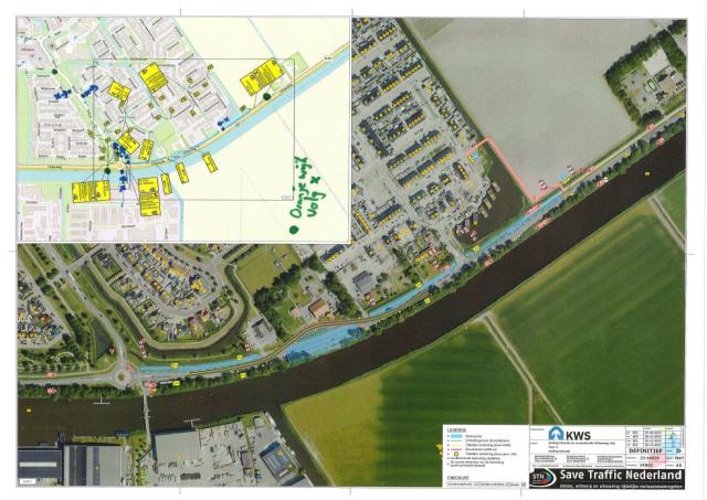 Plattegrond met aanduiding wegwerkzaamheden Wilhelminalaan