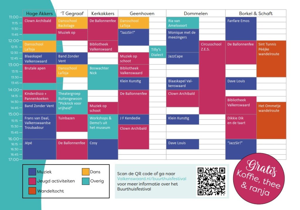 blokkenschema van alle activiteiten tijdens het buurthuisfestival