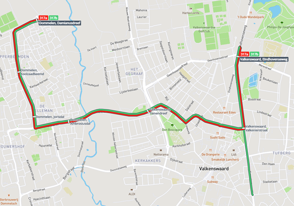 Kaart met omleidingsroute buslijn 317