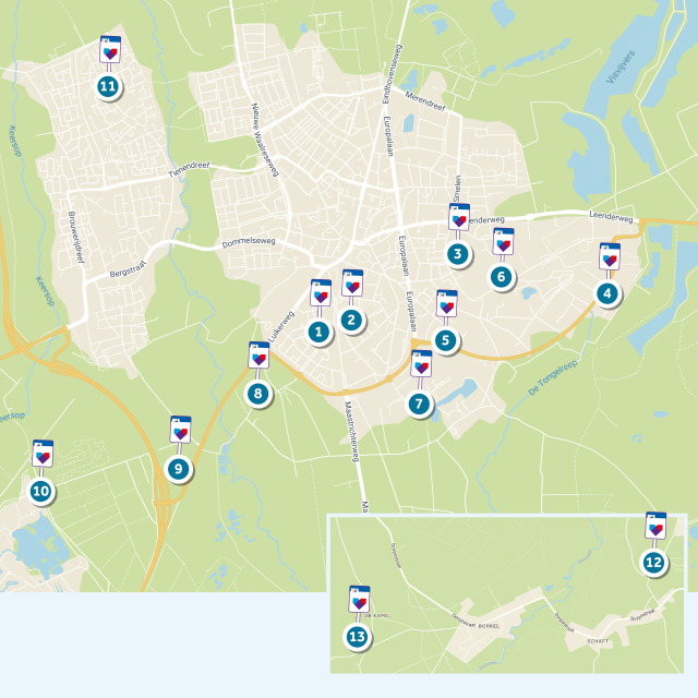 Plattegrond van Valkenswaard met de locaties van de flex-bushaltes