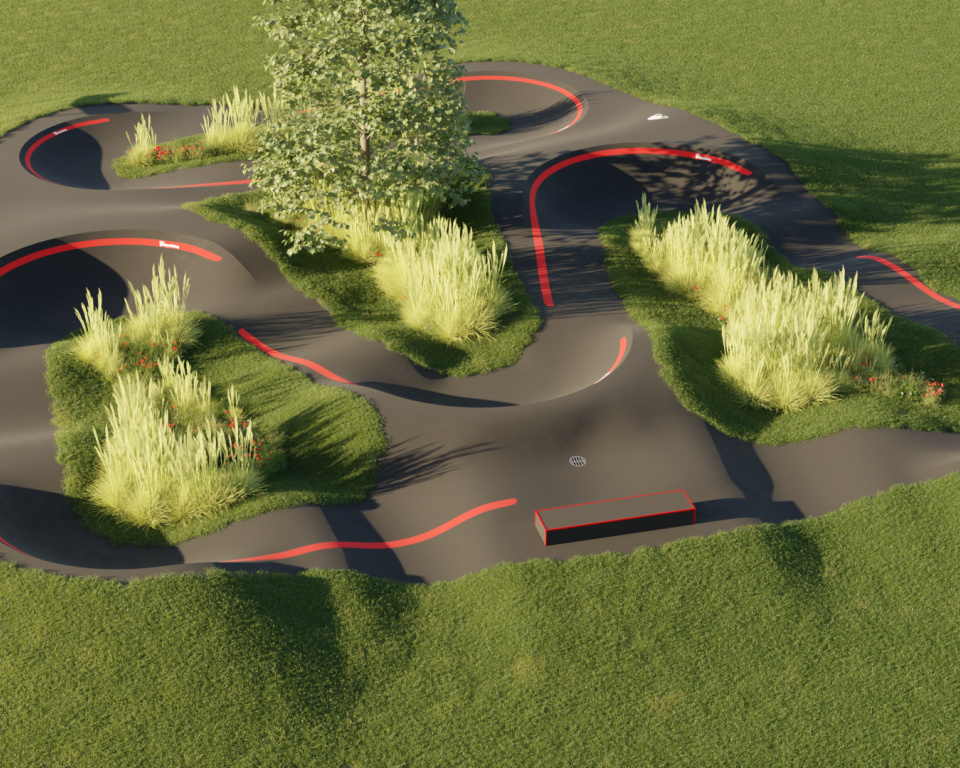 3D afbeelding pumptrackbaan - zijaanzicht