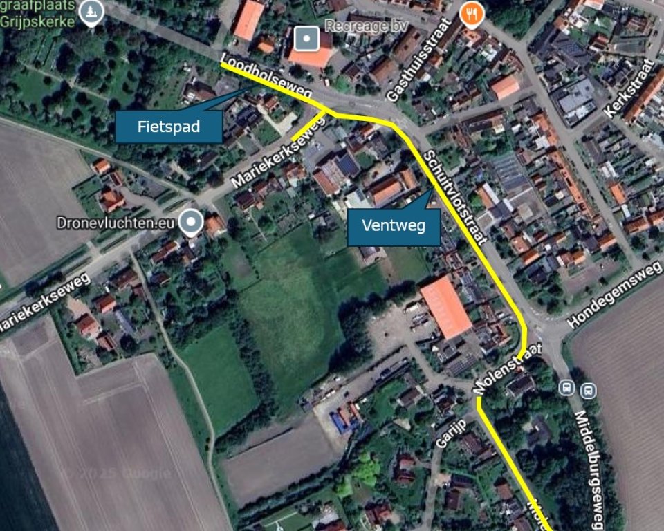 Plattegrond werkzaamheden Stedin in Grijpskerke