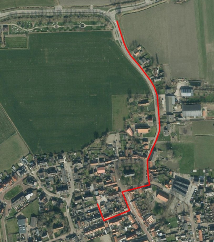 Schematische weergave graaftraject kabels en leidingen Biggekerke