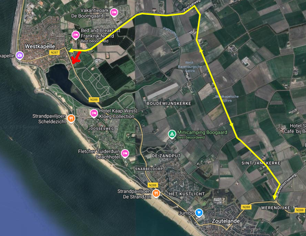 Kaart afsluiting Grindweg Westkapelle