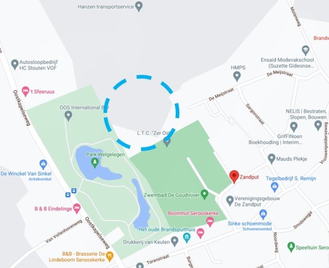 Kaartje locatie Zandput Serooskerke
