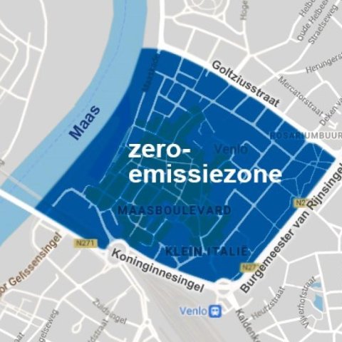 Kaart met locatie zero-emissiezone in Venlo