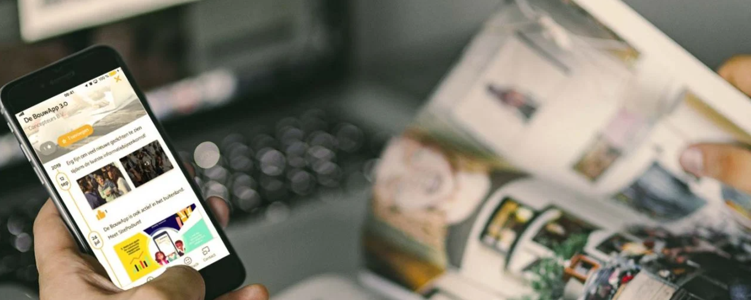 Bouwapp wordt getoond op een mobiele telefoon