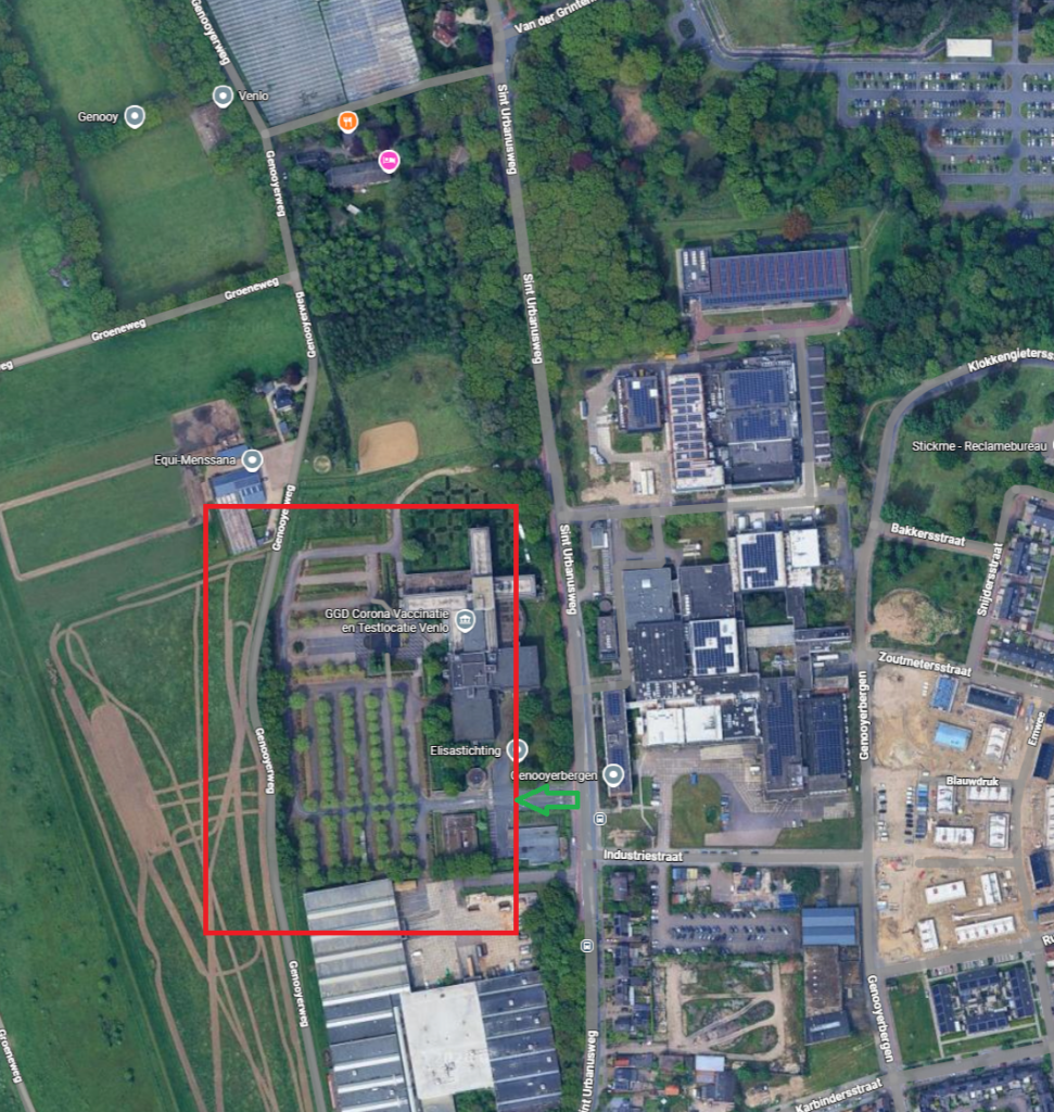 luchtfoto met aanduiding tijdelijke parkeerplaatsen Sint Urbanusweg Venlo