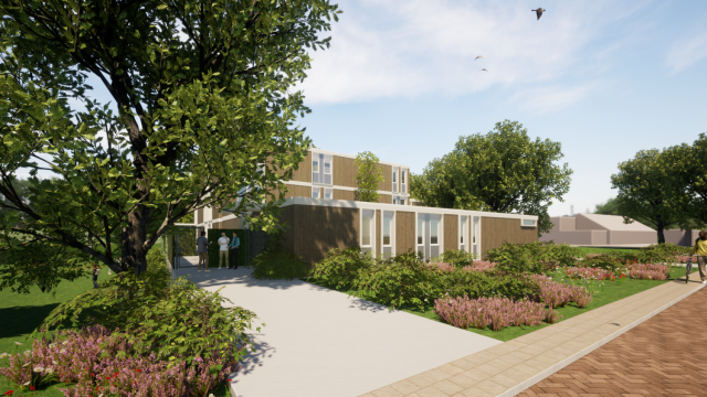 Impressie van het gebouw voor maatschappelijke opvang