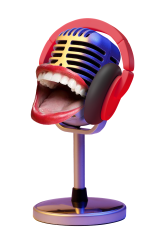 mircofoon met koptelefoon en mond. Surrealistisch beeld ter promo van de WAK.