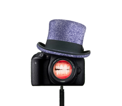 fotocamera met glitterhoed ter promo voor de WAK