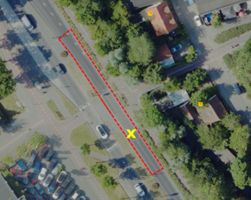 Luchtfoto met arcering werkzaamheden aan de Sprong in Hellevoetsluis