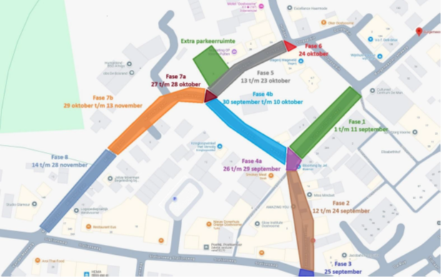 Map showing phasing of road works in Oostvoorne