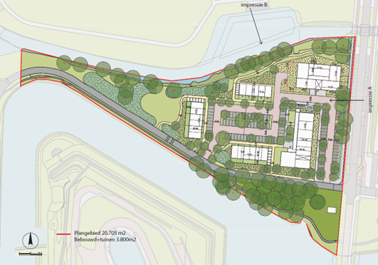 Floor plan showing the layout of the five apartment buildings