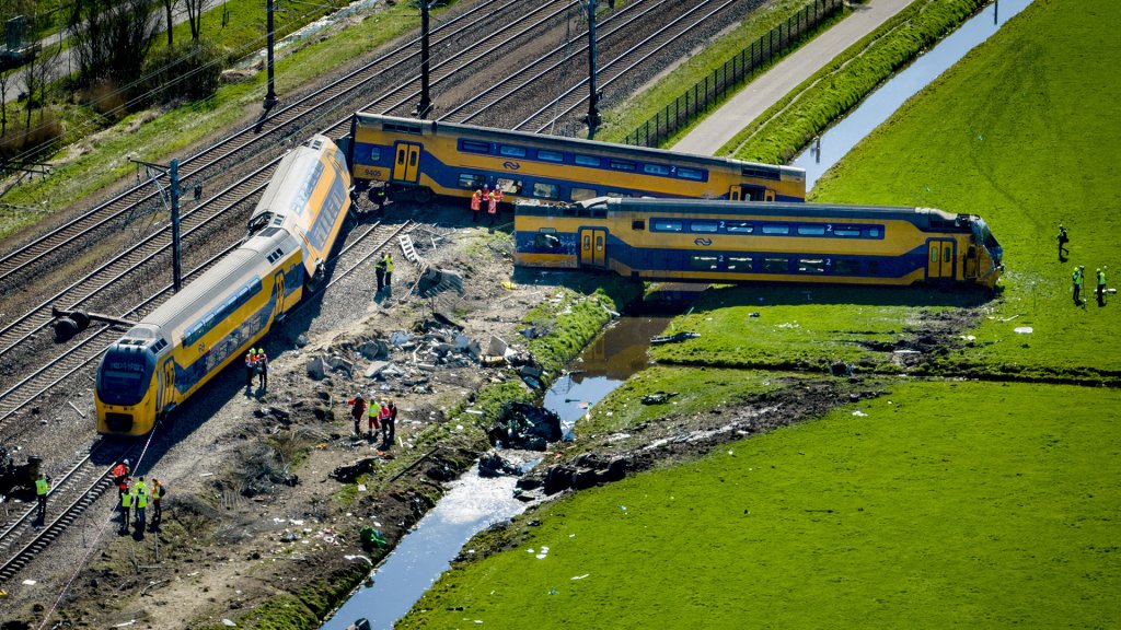 De treinstellen vanuit de lucht gezien