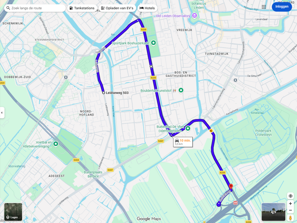 Kaartje van de gekozen route