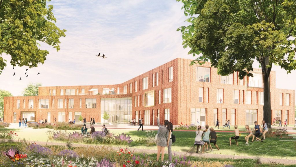 Artist impression van het nieuwe Vlietland College