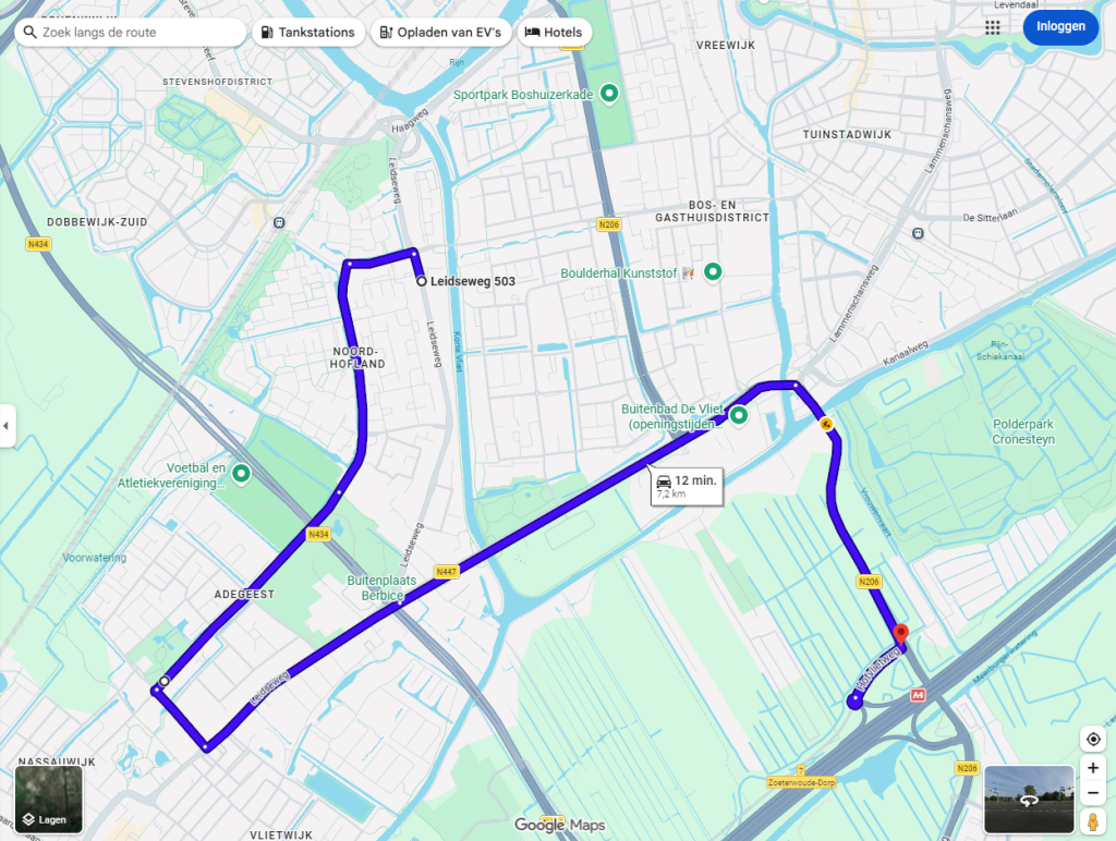 Kaartje van de alternatieve route