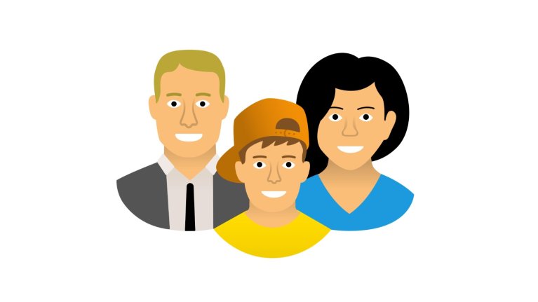 Illustratie van een gezin: twee ouders en een kind